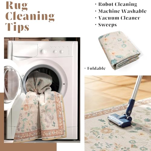 MUJOO 3x5 Rug Washable Floral Area Rugs Non Slip Ultra-Thin - color: Beige, size: 3' x 5' (Rectangular)