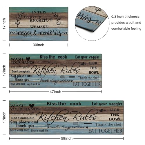 Farmhouse Kitchen Rug Sets of 3 Piece Non Slip Kitchen Rugs and Mats Washable Kitchen Mats for Kitchen Floor Mat Carpet Runner Rugs for Hallway Laundry Decor 17"x30"+17"x47"+17"x59" - color: Green-brown-blue, size: 17" x 30" + 17" x 47" + 17" x 59" (Set o
