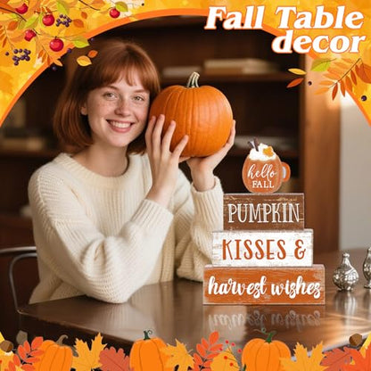 4 Pcs Fall Decor for Home Hello Fall Wooden Signs with Ice Cream Cup - style: Pumpkin Spice