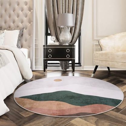 5ft Abstract Round Rug, Mountain Grey Circle Area Rugs Soft Washable - color: Grey, size: 5' (Round)