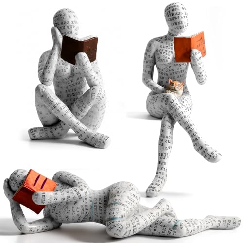 3 Packs Reading Women Thinker Statue, Modern Abstract Decoration on Shelf Table Desk, Home Decor for Living Room, Office