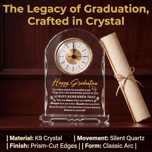 Crystal Clock Graduation Gift for Her Him Women Men - Class of 2026 Graduation Keepsake Present for College High School PHD Masters Degree, Gift for Daughter Son Sister Friend - color: Happy Graduation