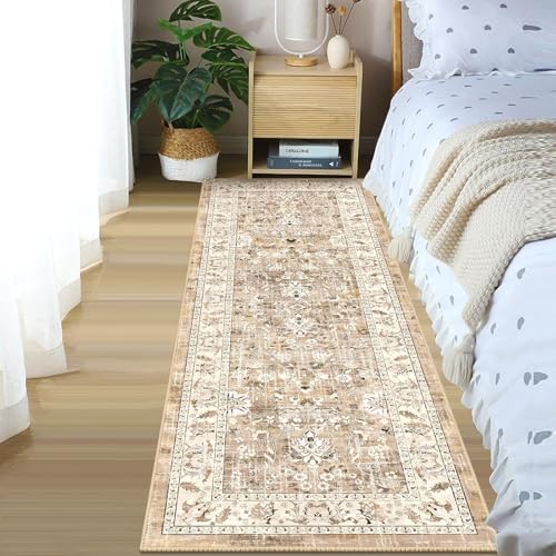 LOKHOM 2x6 Hallway Runnner Rug, Boho Non-Slip Washable Kitchen Rugs, Beige - color: Beige Brown, size: 2' x 6' (Runner)