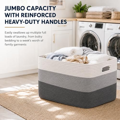 OIAHOMY Blanket Basket Laundry Basket Dog Toy Basket 75L Dark Grey - color: Gradient Dark Grey, size: 22”x17”x12”