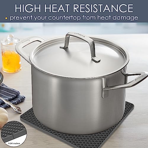 Silicone Trivets for Hot Pots and Pans, Multi-Purpose Trivet Mat for Hot Dishes Set of 4, Heat Resistant Durable Flexible Silicone Pot Mat for Countertop, Easy to Wash and Dry, Dark Gray, Square - color: 02 Deep Gray Square, size: 7x7in