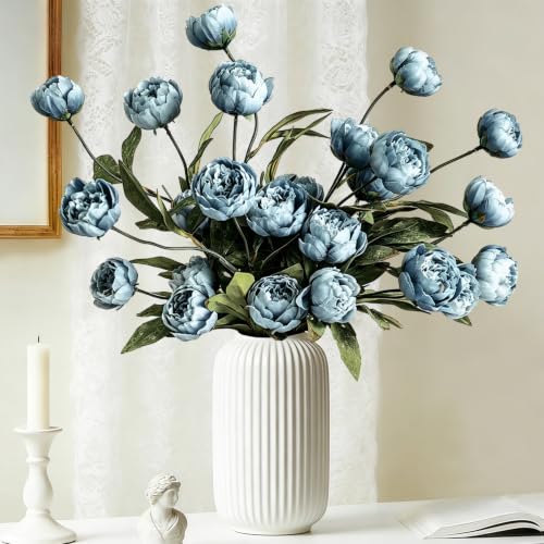 6Pcs Blue Peony Artificial Flowers for Vase - color: Blue, size: 6Pcs