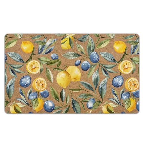 Mediterranean Lemon Door Mat, Mediterranean Sicilian Lemons Front Door Mat Outside Entrance, Blueberry Lemons Artificial Coir Doormat Rugs for Porch Patio Entry Indoor Entryway, 17x30 Inch - color: Lemon