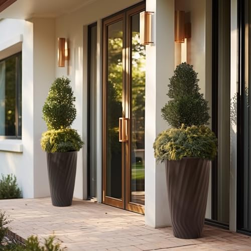 La Jolie Maison 24 Inch Tall Planters, Large Decorative Plant Pots Set of 2 - color: Matte Black
