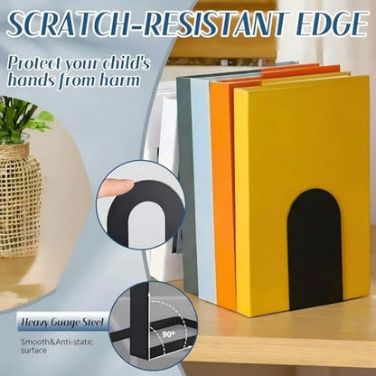 Chunful Modern Metal Book Ends for Shelves, 6 Pcs, Black, 5.5*3.75*2.25inch