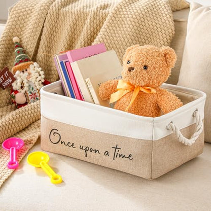 Marsui 1 Pcs Book Storage Basket Book Bin Once Upon a Time, White Brown - color: White Brown, size: Once Upon A Time