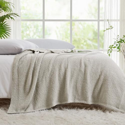 CYMULA Super Soft Knit Throw Blanket Twin Size Light Grey-Lightweight Plush Fuzzy Fluffy Warm Cozy Blankets and Throws for Sofa Bed All Season Use, 60x80 inches - color: Light Grey, size: Twin(60"x80")