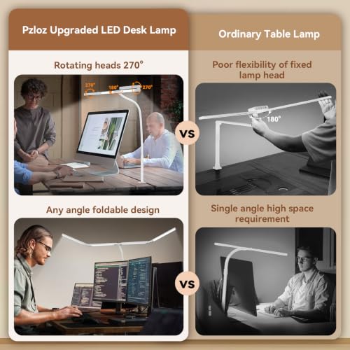 Pzloz Led Desk Lamp with Clamp: Architect Desk Lamp for Home Office, Eye Caring Double Head Computer Monitor Work Desk Light with Remote Control - 24W Flexible Dimmable Desktop Table Lamp White - color: Light White