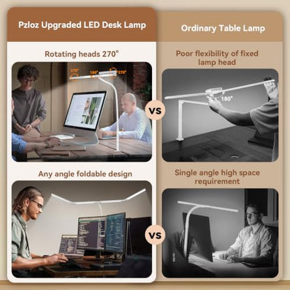 Pzloz Led Desk Lamp with Clamp: Architect Desk Lamp for Home Office, Eye Caring Double Head Computer Monitor Work Desk Light with Remote Control - 24W Flexible Dimmable Desktop Table Lamp White - color: Light White