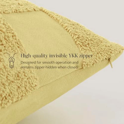 Double Stitch 100% Cotton Boho Checkered Throw Pillow Covers, Lemon Yellow - color: Lemon Yellow, size: 20" x 20" (Pack of 1)