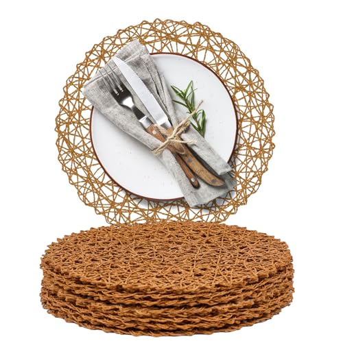 AHHFSMEI Paper Braided Round Placemats Set of 12 Natural Non-Slip Heat Resistant Table Mats for Dining Tables Woven Indoor & Outdoor Place mats(Brown,12) - color: Brown