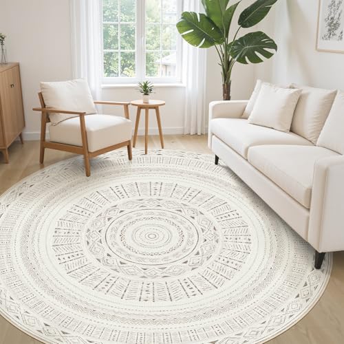 cotiled 8x8 Round Rug 8ft Circle Living Room Boho Area Rugs - color: Light Brown/Cream, size: 8' (Round)