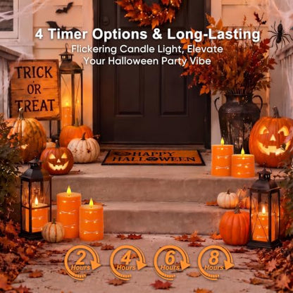 Raycare Orange Battery Operated Flameless Pillar Candle with Remote Timer - color: 3pcs-Orange