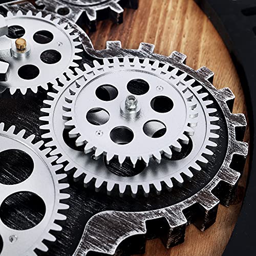 Lafocuse 23 Inch Steampunk Large Wall Clock with Moving Gears Wooden Brown
