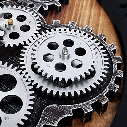 Lafocuse 23 Inch Steampunk Large Wall Clock with Moving Gears Wooden Brown