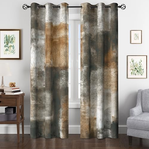 Tan Abstract Curtains for Living Room Bedroom, 42W x 63L, 2 Panels - color: Tan, size: 42"W x 63"L (Pack of 2)