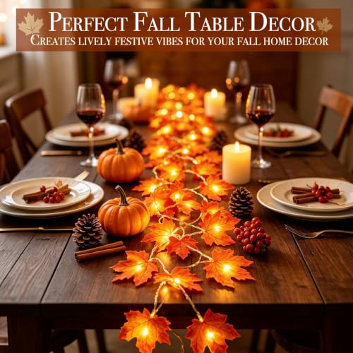 Fall Decor 2 Pack Fall Garland with Lights Enlarged Maple Leaves 20Ft 40LED - size: 2 Pack