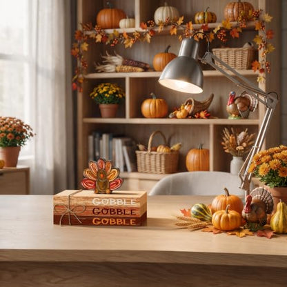 Smile Thanksgiving Wooden Decor Indoor Turkey Gobble Faux Books Bundle - style: Turkey