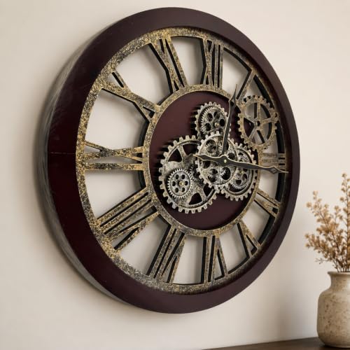 The B-Style Large Wall Clock, 24 inch, Cherry Red and Bronze - color: Cherry Red and Bronze, size: 24 inch (60 cm)