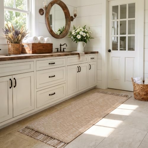 Collive 2' x 6' Kitchen Runner Rug, Modern Farmhouse Washable Bathroom Mat - color: Tan/Cream, size: 2' x 6' (Rectangular)