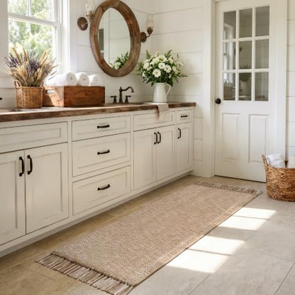 Collive 2' x 6' Kitchen Runner Rug, Modern Farmhouse Washable Bathroom Mat - color: Tan/Cream, size: 2' x 6' (Rectangular)