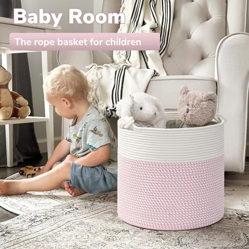 Goodpick Woven Rope Blanket Basket Living Room, 40L, Pink - color: Pink, size: 15 × 14.2 inches