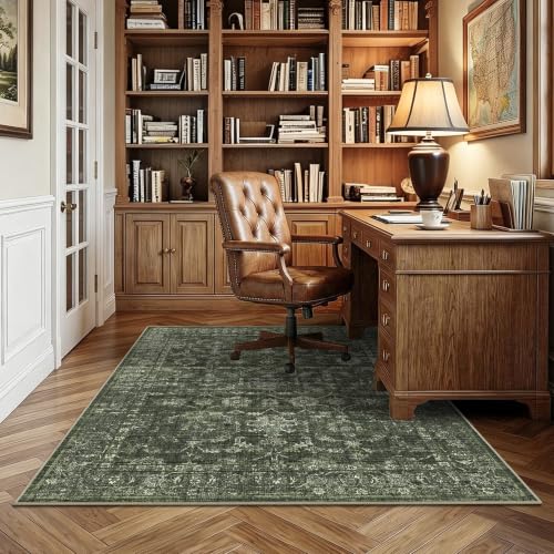 3x4 Washable Entryway Area Rug Non-Slip Vintage Dark Green Door Mat - color: Dark Green, size: 3' x 4' (Rectangular)