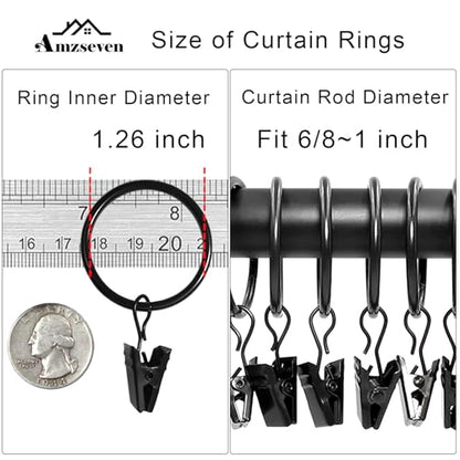 100 Pack Metal Curtain Rings with Clips, 1.26 in ID, Black - color: Black, size: 1.26" I D 100 Pack