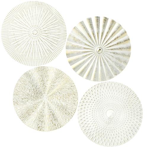 Hicarer 4 Pcs 12 Inch White Gold Metal Wall Art Decor Sunburst Decor | Sculpture Hanging Artwork, Metallic Finish, Lightweight, Easy Installation, for Home Living Room Bedroom Office Bathroom Gift - color: White Gold