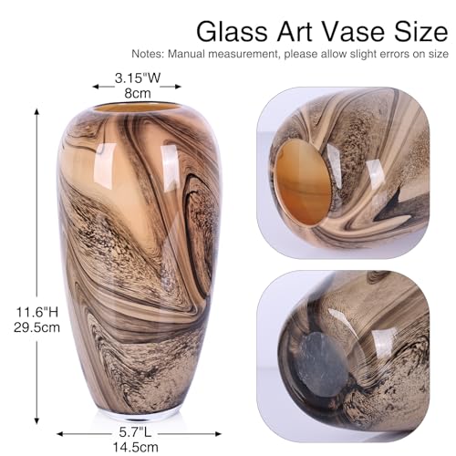 Hand Blown Glass Vase Decorative Flower Vase for Home Decor Living Room Bedroom Office Centerpiece Tabletop Display Modern Art Glass Decor Wide Mouth Design (Quicksand Vase - L) - size: Quicksand Vase - L