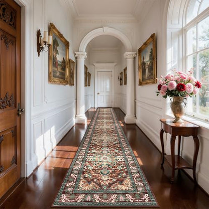 U'Artlines 3' x 20' Boho Hallway Runner Rug, Washable Carpet, Rust＆Teal - color: Rust＆teal, size: 3' x 20' (Runner)