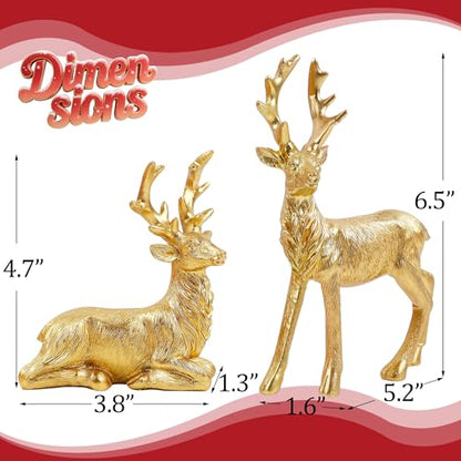 Lulu Home 2 Packs Gold Reindeer Figurines, Sitting & Standing - style: 2 Peers with Texture