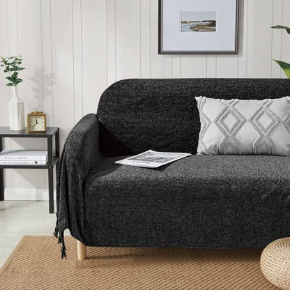 BOURINA Chenille Throw Blanket Boho Throw Outdoor Blanket,50x60Inch Black - color: Black, size: 50"×60"