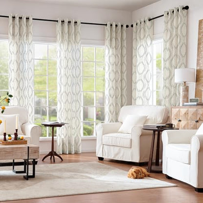jinchan Boho Linen Curtains 63 Inch Grey on Beige Grommet 2 Panels - color: Vine Grey, size: 50"W x 84"L (Pack of 2)