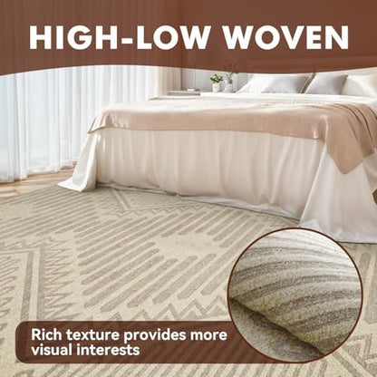 Boho Beige 8x10 Area Rugs Textured Tufted Rugs for Living Room Bedroom Nursery Rug-Carpet Washable Brown Neutral Modern Aztec Rug - color: Beige Brown, size: 8' x 10' (Rectangular)