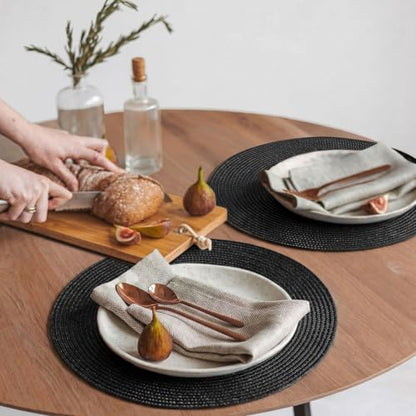 FunWheat Round Braided Placemats Set of 4 Table Mats for Dining Tables Woven Washable Non-Slip Place mats 15inch (Black, 4pcs) - color: Black, size: Set of 4