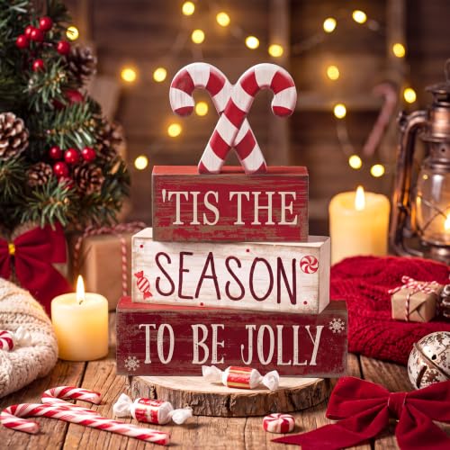 Lineshading 4 Pcs Christmas Table Decorations, Red White Candy Wood Signs - style: Candy Cane