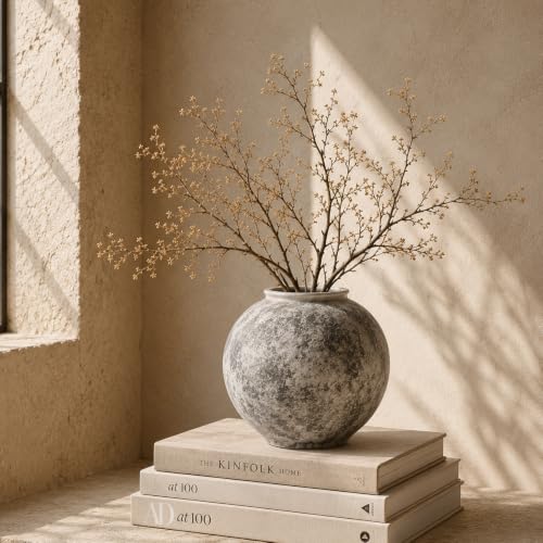 Gray Ceramic Vase 6.1-Inch Round Textured Wabi Sabi Vase for Home Decor - color: Black and Gray, size: 6.1in