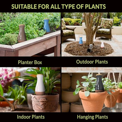 Ollas (Set of 4) | 12oz Terracotta Plant Watering Globes - Self Watering Planter Insert - Automatic Plant Watering Devices | Vacation Watering Pots for Indoor & Outdoor Plants - color: Black, Blue, White and Pink