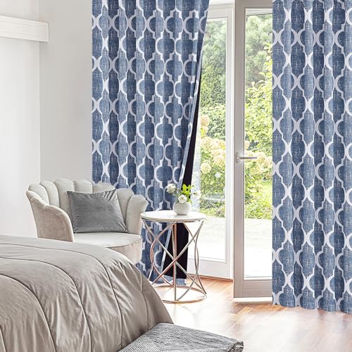 Beauoop Moroccan 100% Blackout Curtains Bedroom Blue 50x84 2 Panels - color: Rod Pocket | Blue, size: 50"W x 84"L (Pack of 2)