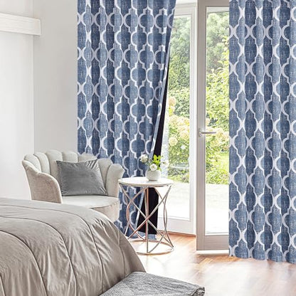 Beauoop Moroccan 100% Blackout Curtains Bedroom Blue 50x84 2 Panels - color: Rod Pocket | Blue, size: 50"W x 84"L (Pack of 2)