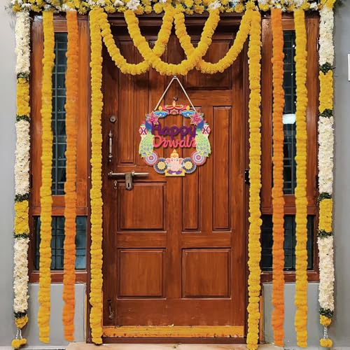 Wood Wreath for Front Door Porch Window Wall Hanging Decor (Diwali) - style: Diwali