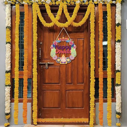 Wood Wreath for Front Door Porch Window Wall Hanging Decor (Diwali) - style: Diwali