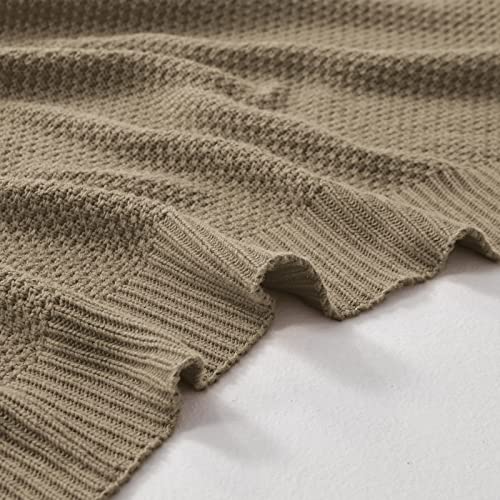 TREELY 100% Cotton Khaki Knitted Throw Blanket 50"x60" - color: Khaki, size: Throw(50" x 60")