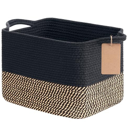 Goodpick Woven Storage Basket for Shelves, Rectangle, Black & Jute - color: Black Jute, size: 13"L x 10"W x 9"H
