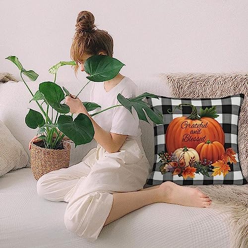Fall Pillow Covers 18x18 Set of 2, Autumn Watercolor Buffalo Plaid Pumpkin Throw Pillows Linen Farmhouse Thanksgiving Fall Decor Outdoor Cushion Case for Home Sofa Bedroom Living Room - color: Pumpkin, size: 18" x 18" (Pack of 2)